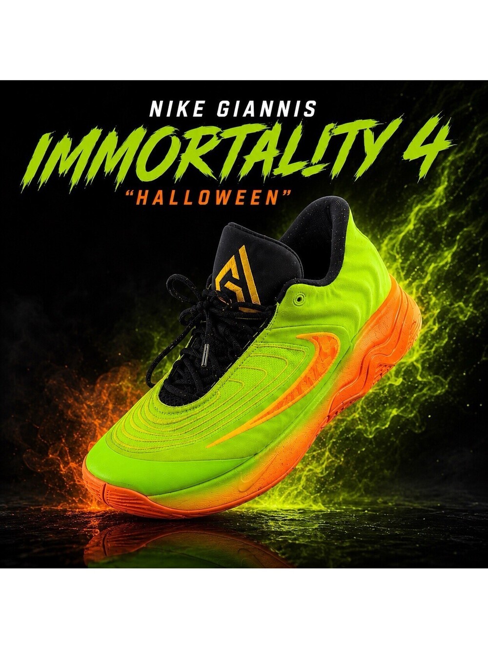 Nike Giannis Immortality 4 "Halloween" (Cyber/Bright Mandarin) - Men's Size 11.5
